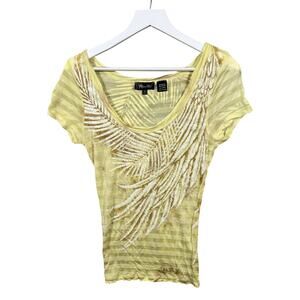 Miss Me Y2K Cybergrunge McBling‎ Yellow Tee Short Sleeve Size Medium